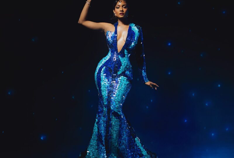 Osas Ighodaro Looks Like a Work of Art in This Blue Mosaic Gown by House of Marvee